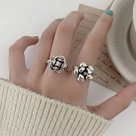 Minimalist 925 Sterling Silver Rose Flower Ring Unique Statement Ring - Picture 2 of 9